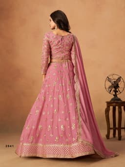 Pink Organza Embroidered Lehenga Choli