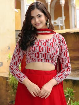 Red Bridesmaid Georgette Lehenga Choli