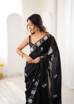 Black Party Wear Fendy Satin Saree