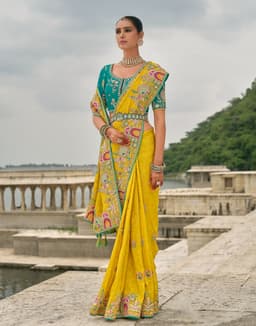 Yellow Viscose Jacquard Khatli Haldi Saree