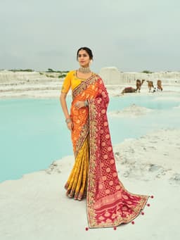 Red Mustard Bridal Georgette Saree