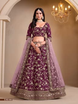 Wine Art Silk Wedding Lehenga