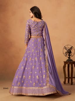 Lavender Organza Embroidered Lehenga Choli
