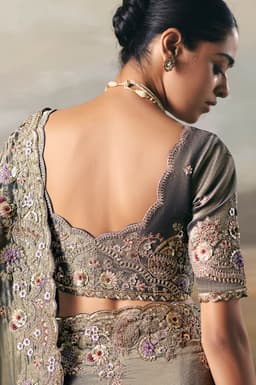 Steel Grey Tissue Zari Floral Embellished Saree