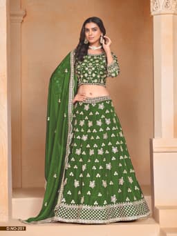 Green Organza Engagement Lehenga Choli
