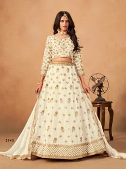 Ivory Organza Embroidered Lehenga Choli