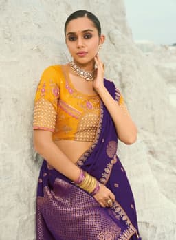 Royal Purple Organza Satin Designer Wedding Saree