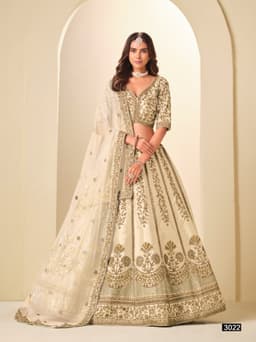 Ivory Cream Silk Bridal Lehenga