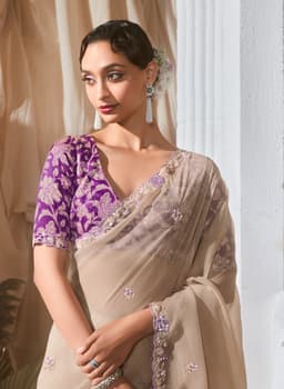 Beige Fancy Designer Saree for Wedding & Festive Wear