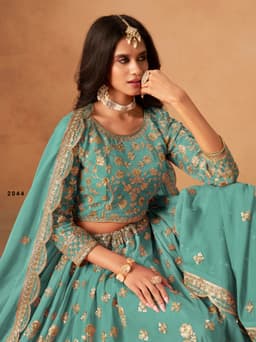 Sea Green Organza Wedding Lehenga Choli