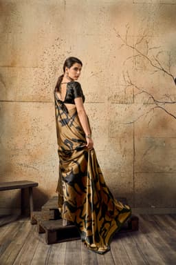 Brown Modal Satin Ajrakh Print Saree