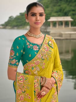 Lime Pure Viscose Jacquard Khatli Festive Saree