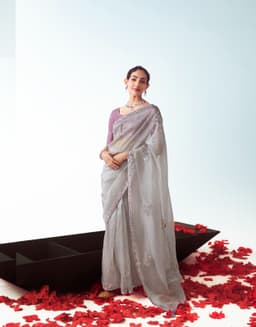 Silver Grey Embroidered Wedding Saree