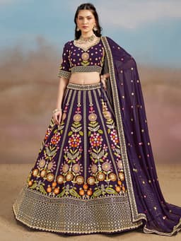 Purple Bridesmaid Lehenga with Floral Embroidery
