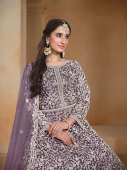 Lavender Net Anarkali Gown