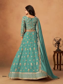 Sea Green Organza Wedding Lehenga Choli