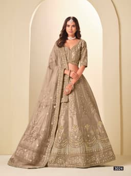 Brown Art Silk Party Wear Lehenga