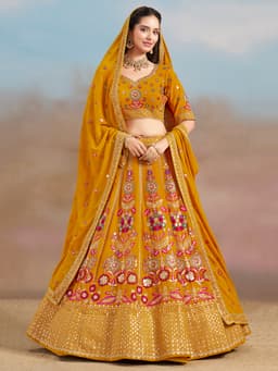 Yellow Bridesmaid Lehenga with Floral Embroidery