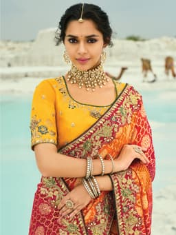Red Mustard Bridal Georgette Saree