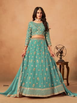 Sea Green Organza Wedding Lehenga Choli