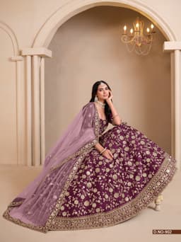 Wine Art Silk Wedding Lehenga