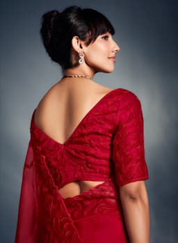 Red Tissue Organza Saree for Bridal Wear