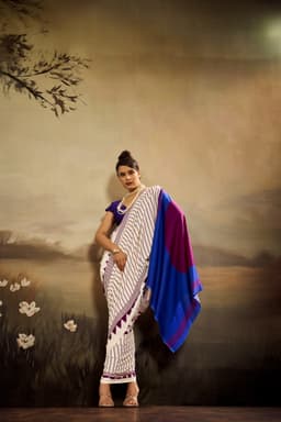 Ivory Modal Satin Ajrakh Print Saree