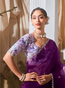 Royal Purple Party Fancy Lace Work Saree