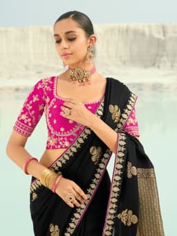 Luxury Pure Organza Viscose Satin Black Organza Designer Saree