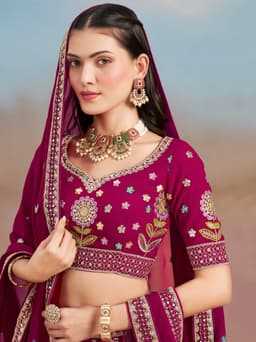Rani Pink Bridesmaid Lehenga with Floral Embroidery