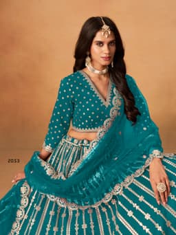 Teal Blue Gota Work Art Silk Lehenga Choli