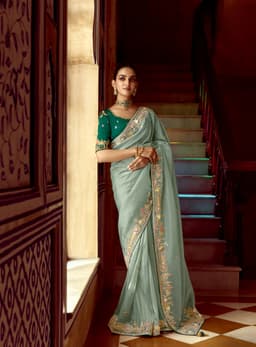 Sea Green Fancy Wedding Embroidery Saree