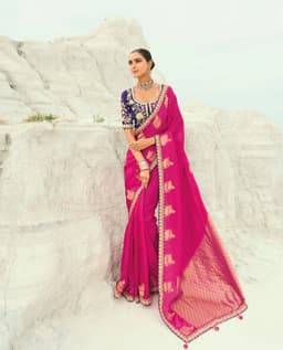 Rani Pink Organza Bridal Saree with Luxury Handwork