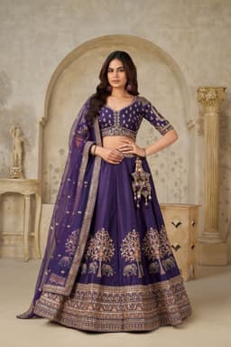 Royal Purple Silk Bridal Lehenga for Wedding Front View
