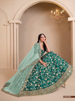 Teal Art Silk Wedding Lehenga