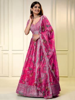 Hot Pink Organza Lehenga