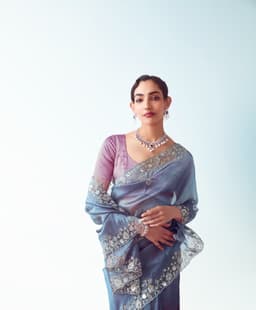 Steel Blue Handwork Reception Saree