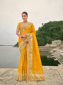 Yellow Viscose Jacquard Khatli Work Haldi Saree