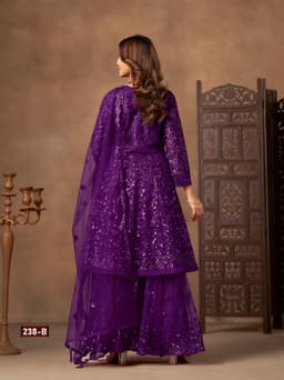 Purple Net Party Palazzo Suit