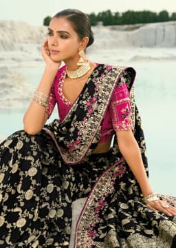 Black Pure Dola Viscose Handwork Bridal Saree