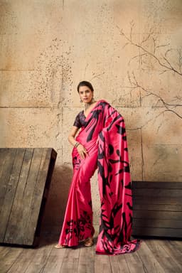 Hot Pink Modal Satin Ajrakh Print Saree