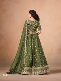 Olive Green Soft Organza Lehenga Choli