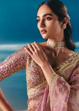 Dusty Lavender Engagement Wear Satin Organza Saree