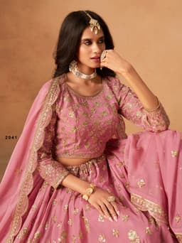 Pink Organza Embroidered Lehenga Choli