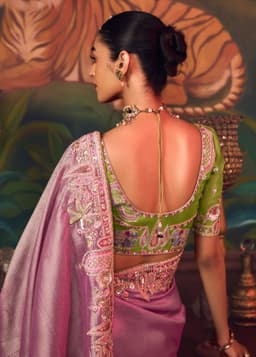 Dusty Rose Silk Saree with Hand Embroidery