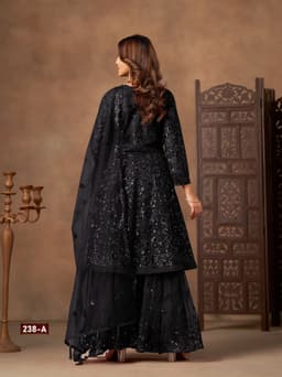 Black Net Designer Palazzo Suit