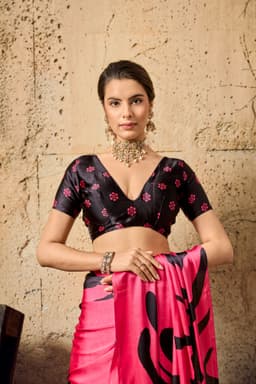 Hot Pink Modal Satin Ajrakh Print Saree