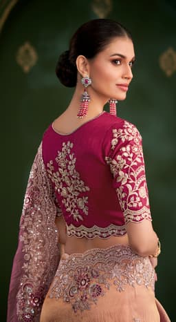 Rose Gold Satin Georgette Silk Bridal Reception Saree