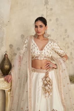Luxury Silk Ivory Bridal Lehenga UK Close Up