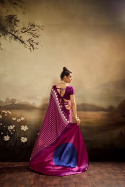 Magenta Modal Satin Ajrakh Print Saree